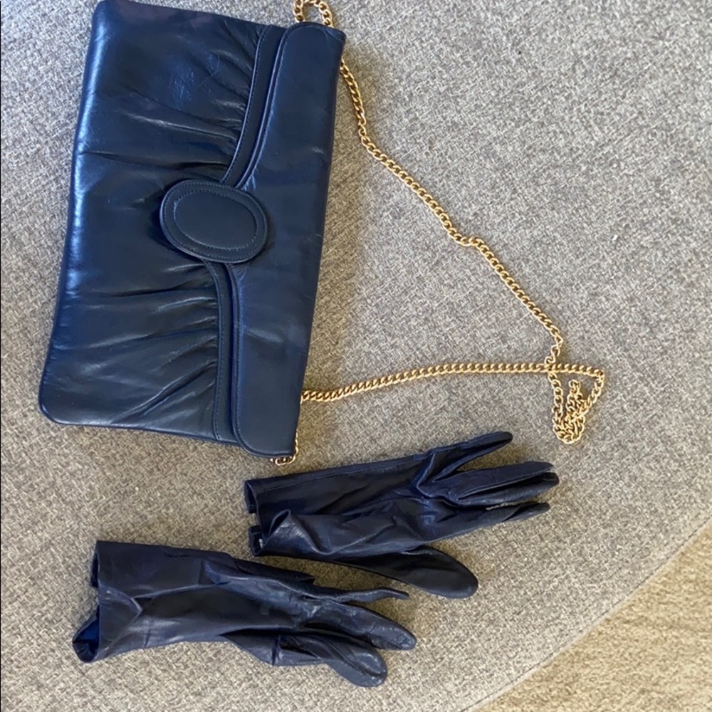 Zenith Blue Leather Handmade Purse & Gloves